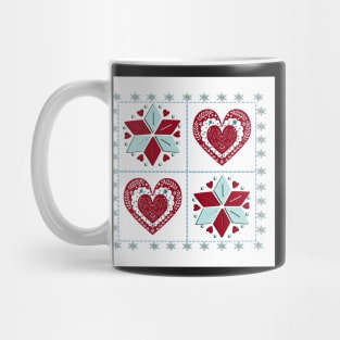 Winter Design Nordic Scandinavian Heart & Star Pattern Snowflake Design Quilt Mug